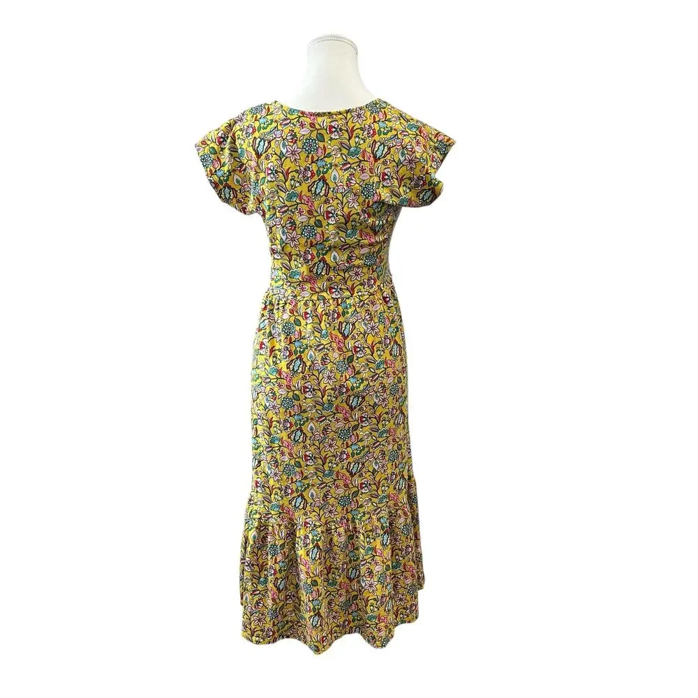 Boden Voop Cotton Tiered Dress Floral Yellow Women's Size UK 8R US 4R - Picture 2 of 12